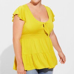 Super Soft Tie Front Keyhole Babydoll Top, Yellow, Size 2
